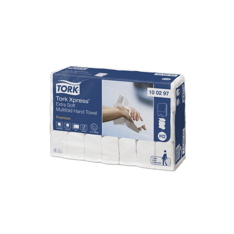 TORK 100297, Premium Falthandtücher, 2-lagig, weiß, H2, Interfold - 21 x 34 cm - 2100 Blatt