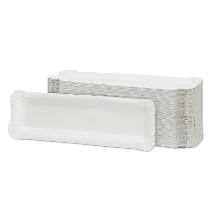 Pappteller, eckig, weiß, Recyclingkarton, unbeschichtet - 6,5 x 22 cm - 250 Stück