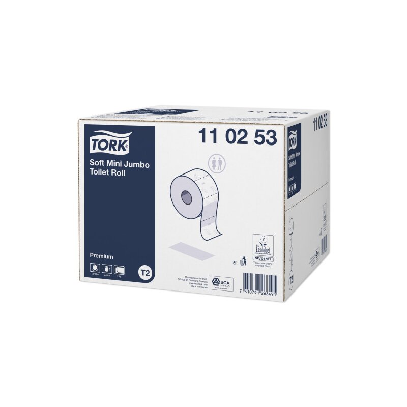TORK 110253, Premium Mini-Jumbo Toilettenpapier, 2-lagig, weiß, T2 - 12 Rollen